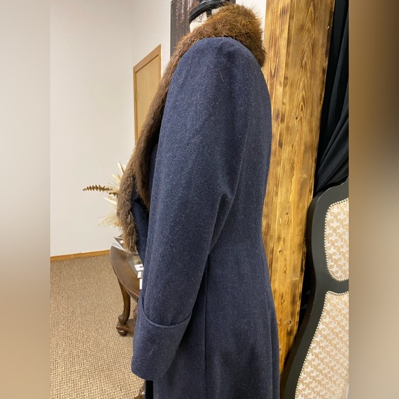 Beaver Fur Collar Wool Pea Coat sz M - Picture 3 of 8
